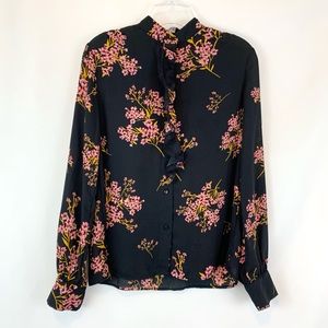 Who What Where Floral Buttoned Blouse Ruffle front